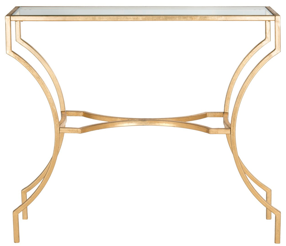 Safavieh Alphonse Console Table - Elegant Iron Base, Tempered Glass Top, Gold Leaf Finish For Stylish Home Decor FOX2540A