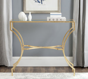 Safavieh Alphonse Console Table - Elegant Iron Base, Tempered Glass Top, Gold Leaf Finish For Stylish Home Decor FOX2540A