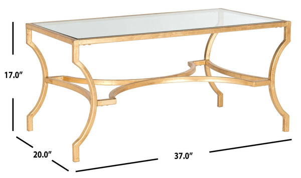 Safavieh Alphonse Coffee Table - Luxurious Gold Leaf Finish, Curved Iron Base & Clear Glass Top For Any Style FOX2541A
