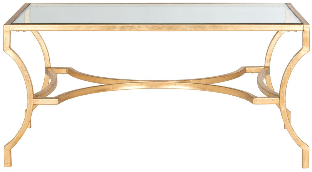 Safavieh Alphonse Coffee Table - Luxurious Gold Leaf Finish, Curved Iron Base & Clear Glass Top For Any Style FOX2541A