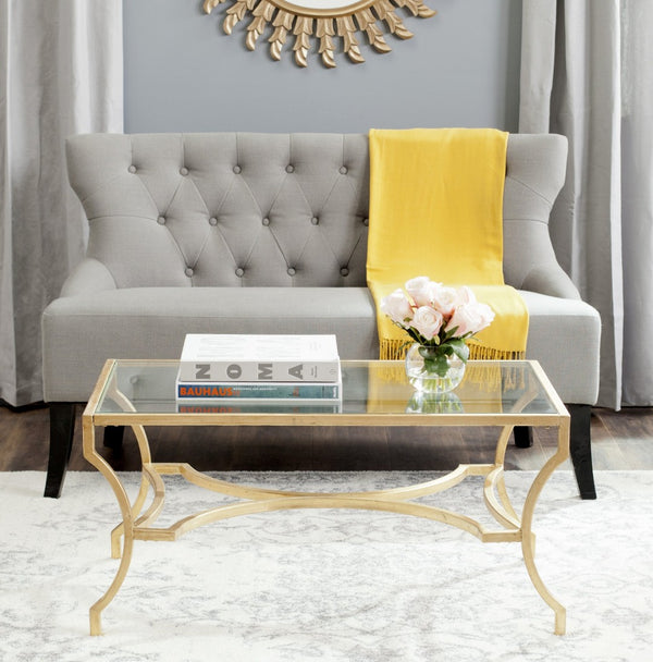 Safavieh Alphonse Coffee Table - Luxurious Gold Leaf Finish, Curved Iron Base & Clear Glass Top For Any Style FOX2541A