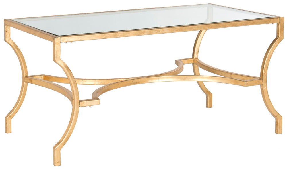Safavieh Alphonse Coffee Table - Luxurious Gold Leaf Finish, Curved Iron Base & Clear Glass Top For Any Style FOX2541A