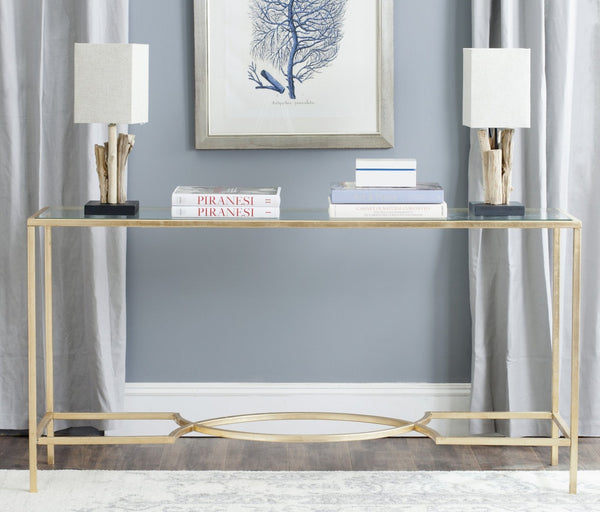 Safavieh Inga Console Table - Elegant Gold Leaf Frame & Glass Top For Timeless Sophistication In Any Space FOX2542A
