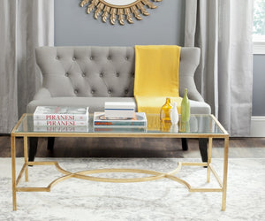 Safavieh Inga Coffee Table - Striking Architectural Design With Sculptural Details For Modern Elegance Gold/Glass FOX2543A
