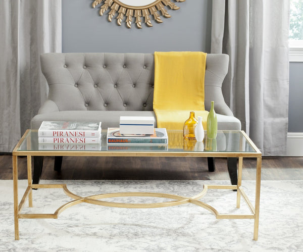 Safavieh Inga Coffee Table - Striking Architectural Design With Sculptural Details For Modern Elegance Gold/Glass FOX2543A