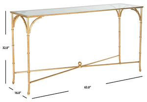 Safavieh Maurice Console Table – Luxurious Gilt Iron Frame With Glass Top For Elegant Entryway Or Living Space FOX2544A