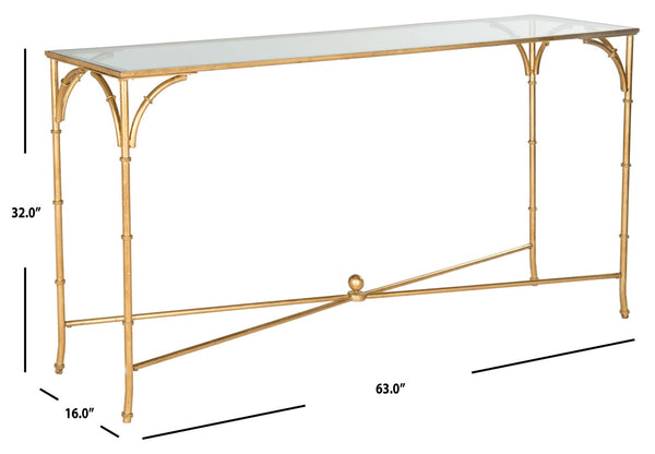 Safavieh Maurice Console Table – Luxurious Gilt Iron Frame With Glass Top For Elegant Entryway Or Living Space FOX2544A