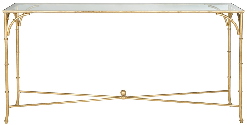 Safavieh Maurice Console Table – Luxurious Gilt Iron Frame With Glass Top For Elegant Entryway Or Living Space FOX2544A