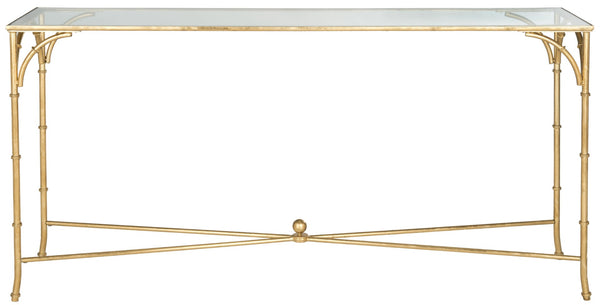 Safavieh Maurice Console Table – Luxurious Gilt Iron Frame With Glass Top For Elegant Entryway Or Living Space FOX2544A