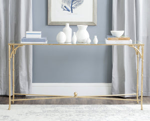 Safavieh Maurice Console Table – Luxurious Gilt Iron Frame With Glass Top For Elegant Entryway Or Living Space FOX2544A