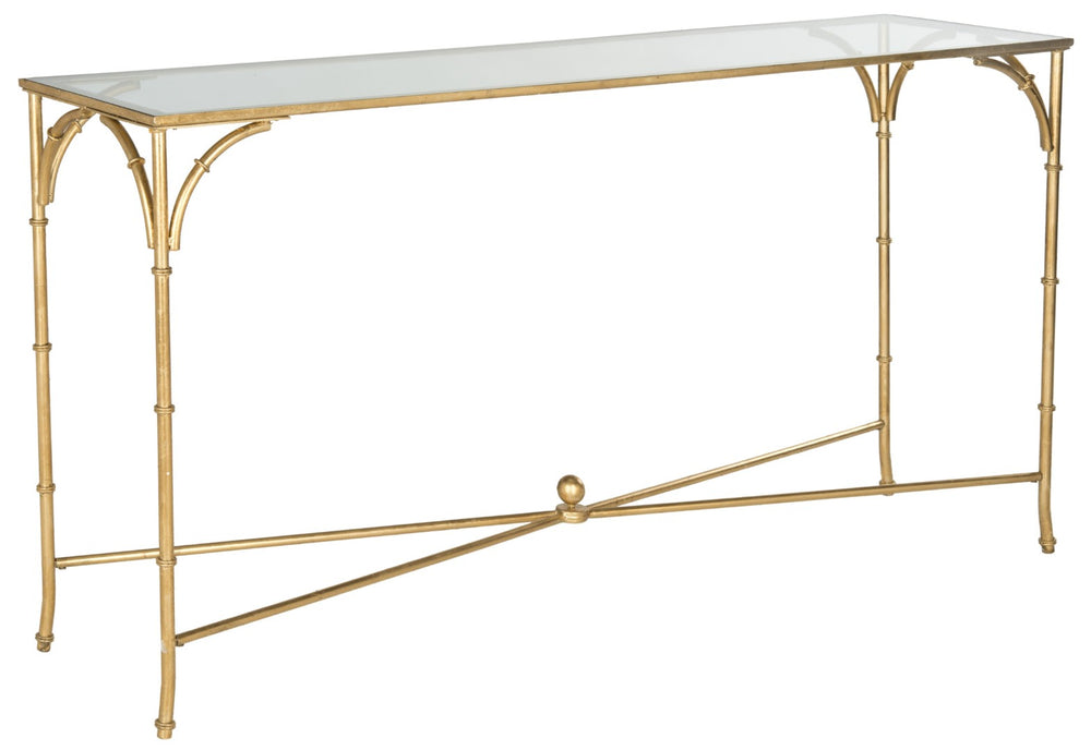 Safavieh Maurice Console Table – Luxurious Gilt Iron Frame With Glass Top For Elegant Entryway Or Living Space FOX2544A