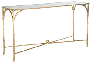 Safavieh Maurice Console Table – Luxurious Gilt Iron Frame With Glass Top For Elegant Entryway Or Living Space FOX2544A