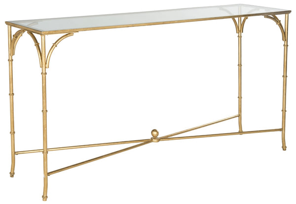 Safavieh Maurice Console Table – Luxurious Gilt Iron Frame With Glass Top For Elegant Entryway Or Living Space FOX2544A
