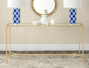 Safavieh Antwan Console Table - Luxe Gold Frame With Glass Top For Modern Living Room & Entryway Style FOX2546A