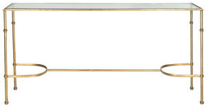 Safavieh Lucille Console Table - Elegant Gold Leaf Design With Tempered Glass Top For Chic Entryway Style FOX2548A