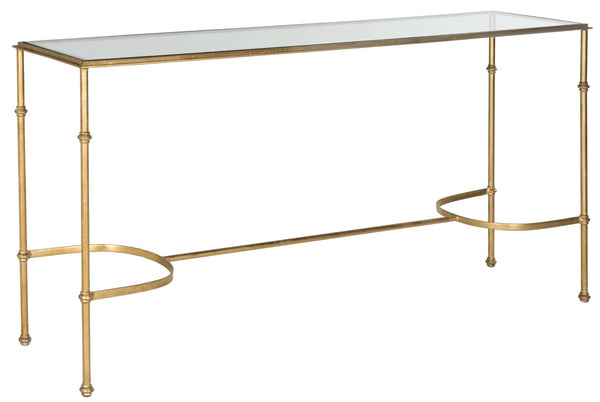 Safavieh Lucille Console Table - Elegant Gold Leaf Design With Tempered Glass Top For Chic Entryway Style FOX2548A
