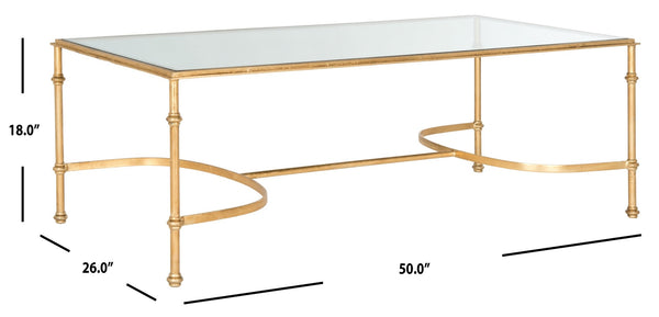 Safavieh Lucille Coffee Table - Elegant Gold Iron Base & Tempered Glass Top For Modern Glam Living Spaces FOX2549A