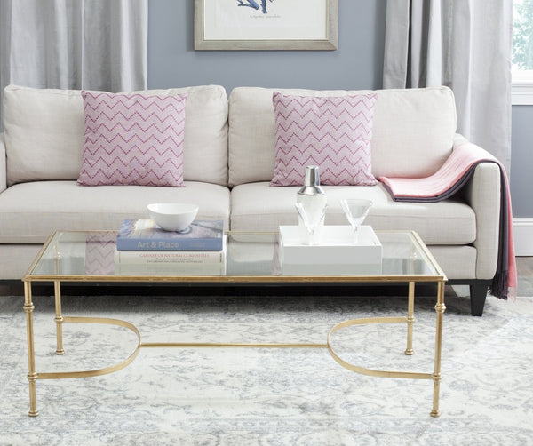Safavieh Lucille Coffee Table - Elegant Gold Iron Base & Tempered Glass Top For Modern Glam Living Spaces FOX2549A