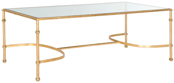 Safavieh Lucille Coffee Table - Elegant Gold Iron Base & Tempered Glass Top For Modern Glam Living Spaces FOX2549A