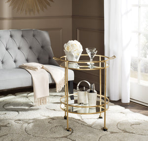 Safavieh Lavinia Bar Cart – Chic Gold Trolley With Mirrored Accents For Stylish Serving & Modern Decor FOX2552B