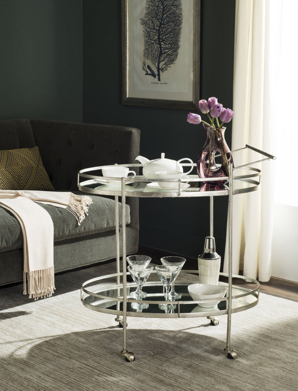 Safavieh Dante Bar Cart - Chic Mirrored Trolley For Stylish Home Entertaining, Durable & Easy Mobility FOX2553A