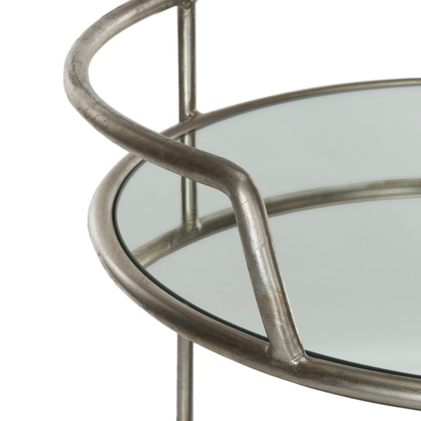 Safavieh Dulcinea Bar Cart - Stylish Iron Cocktail Cart With Mirrored Shelves For Elegant Entertaining Silver/Mirror FOX2554A
