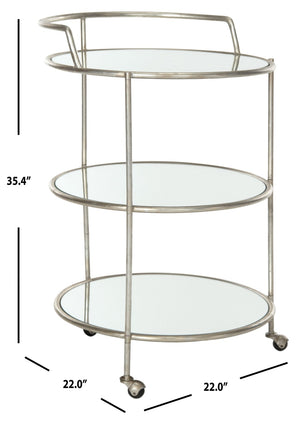 Safavieh Dulcinea Bar Cart - Stylish Iron Cocktail Cart With Mirrored Shelves For Elegant Entertaining Silver/Mirror FOX2554A
