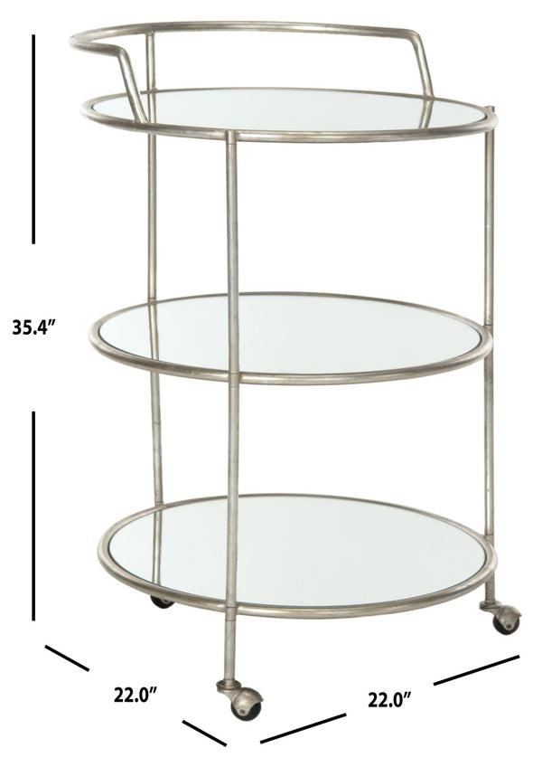 Safavieh Dulcinea Bar Cart - Stylish Iron Cocktail Cart With Mirrored Shelves For Elegant Entertaining Silver/Mirror FOX2554A