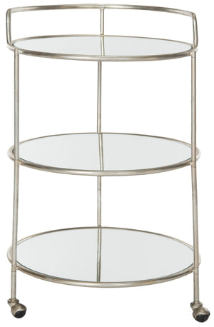 Safavieh Dulcinea Bar Cart - Stylish Iron Cocktail Cart With Mirrored Shelves For Elegant Entertaining Silver/Mirror FOX2554A
