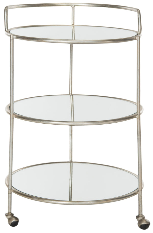 Safavieh Dulcinea Bar Cart - Stylish Iron Cocktail Cart With Mirrored Shelves For Elegant Entertaining Silver/Mirror FOX2554A