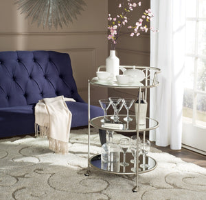 Safavieh Dulcinea Bar Cart - Stylish Iron Cocktail Cart With Mirrored Shelves For Elegant Entertaining Silver/Mirror FOX2554A