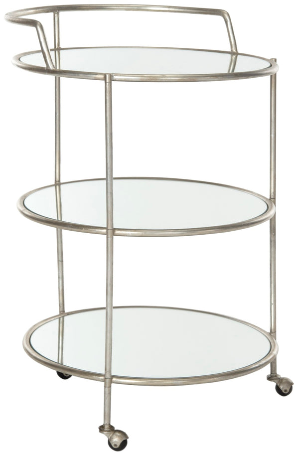 Safavieh Dulcinea Bar Cart - Stylish Iron Cocktail Cart With Mirrored Shelves For Elegant Entertaining Silver/Mirror FOX2554A