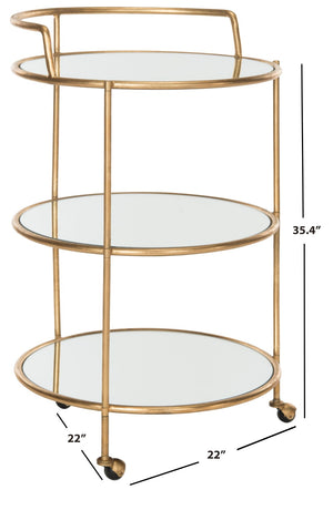 Safavieh Dulcinea Bar Cart - Stylish Iron Cocktail Cart With Mirrored Shelves For Elegant Entertaining Gold/Mirror FOX2554B