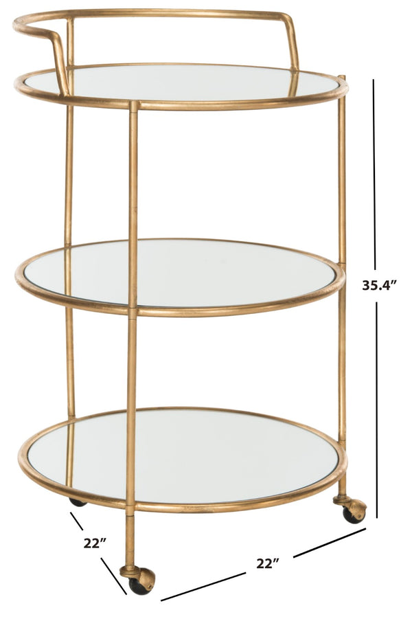 Safavieh Dulcinea Bar Cart - Stylish Iron Cocktail Cart With Mirrored Shelves For Elegant Entertaining Gold/Mirror FOX2554B