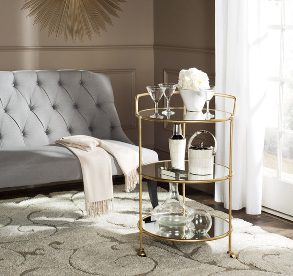 Safavieh Dulcinea Bar Cart - Stylish Iron Cocktail Cart With Mirrored Shelves For Elegant Entertaining Gold/Mirror FOX2554B