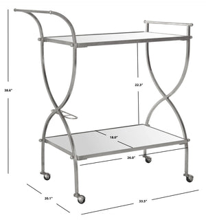 Safavieh Lucretius Bar Cart – Elegant Iron Frame With Mirrored Shelves For Stylish Home Entertaining & Display Silver/Mirror FOX2556A