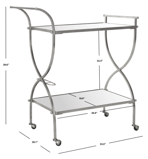 Safavieh Lucretius Bar Cart – Elegant Iron Frame With Mirrored Shelves For Stylish Home Entertaining & Display Silver/Mirror FOX2556A