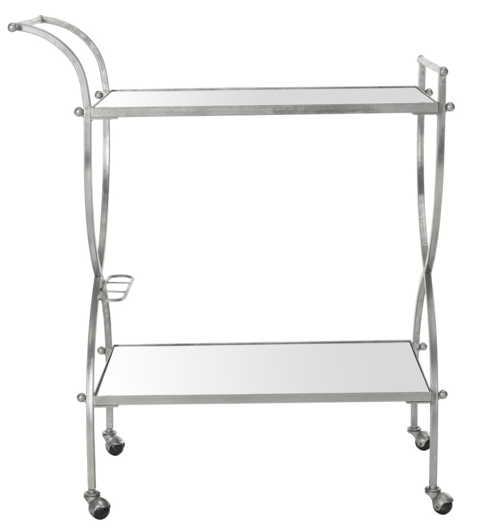 Safavieh Lucretius Bar Cart – Elegant Iron Frame With Mirrored Shelves For Stylish Home Entertaining & Display Silver/Mirror FOX2556A