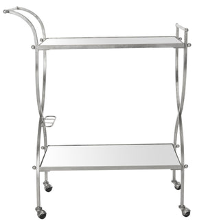 Safavieh Lucretius Bar Cart – Elegant Iron Frame With Mirrored Shelves For Stylish Home Entertaining & Display Silver/Mirror FOX2556A