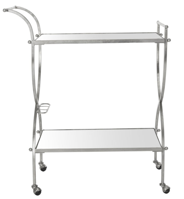 Safavieh Lucretius Bar Cart – Elegant Iron Frame With Mirrored Shelves For Stylish Home Entertaining & Display Silver/Mirror FOX2556A