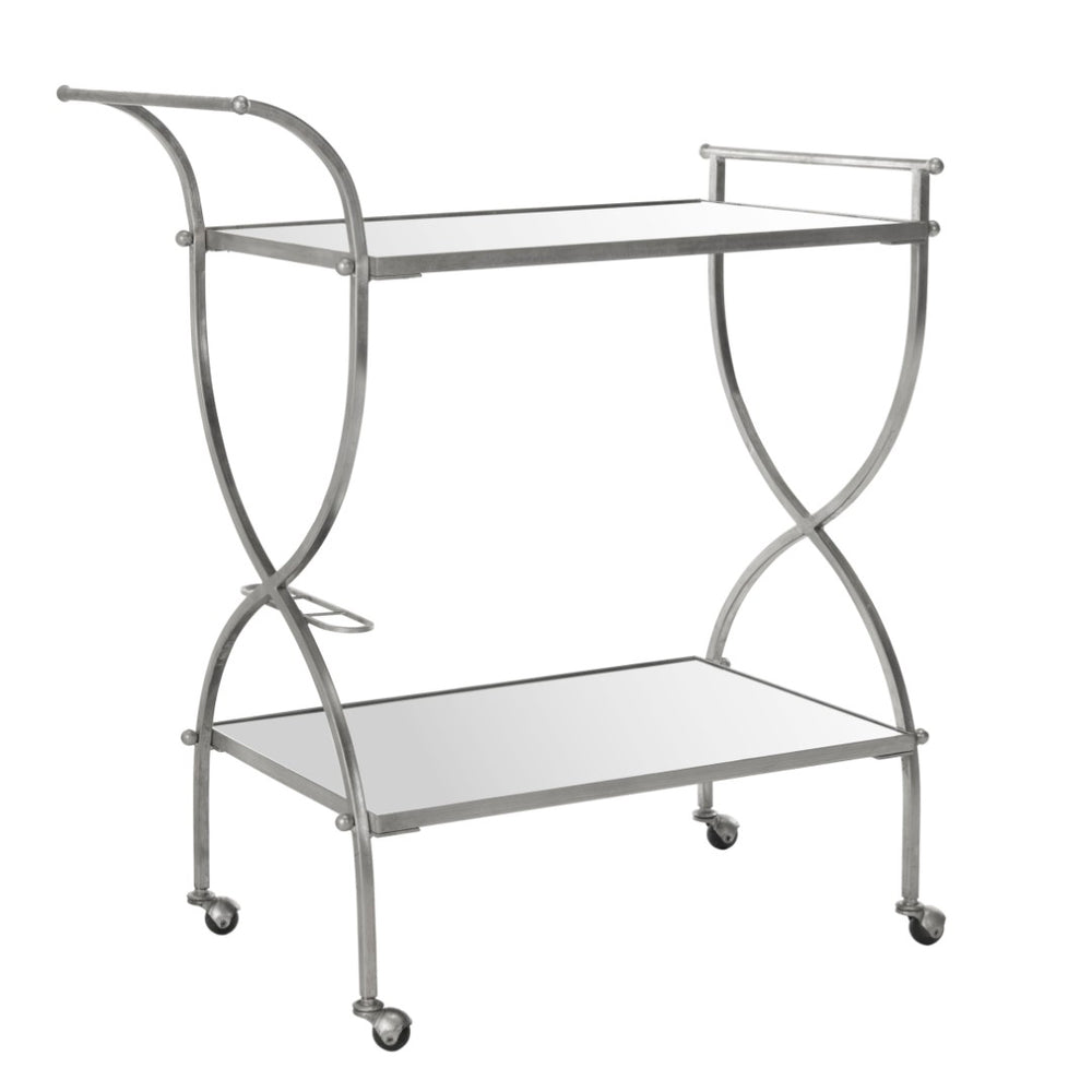 Safavieh Lucretius Bar Cart – Elegant Iron Frame With Mirrored Shelves For Stylish Home Entertaining & Display Silver/Mirror FOX2556A
