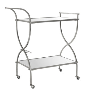 Safavieh Lucretius Bar Cart – Elegant Iron Frame With Mirrored Shelves For Stylish Home Entertaining & Display Silver/Mirror FOX2556A