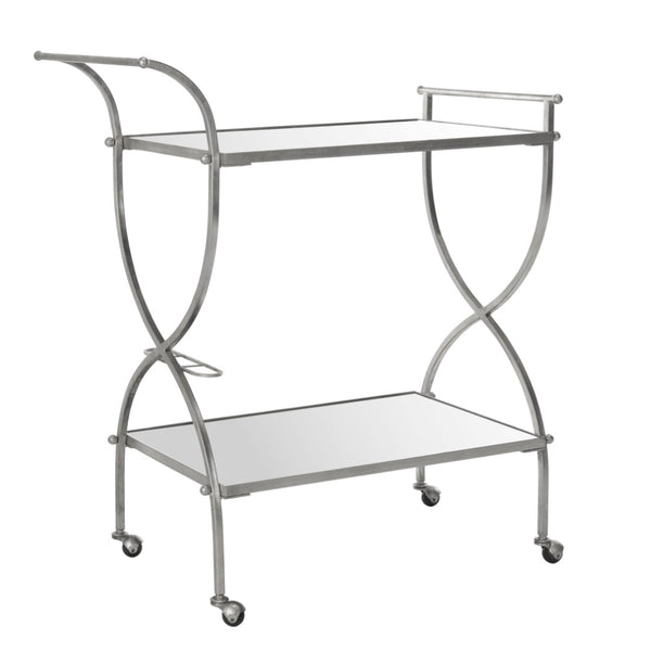 Safavieh Lucretius Bar Cart – Elegant Iron Frame With Mirrored Shelves For Stylish Home Entertaining & Display Silver/Mirror FOX2556A
