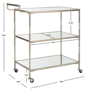Safavieh Aurelius Bar Cart - Elegant Serving Trolley With Mirrored Shelves For Stylish Home Entertaining Silver/Mirror FOX2557A
