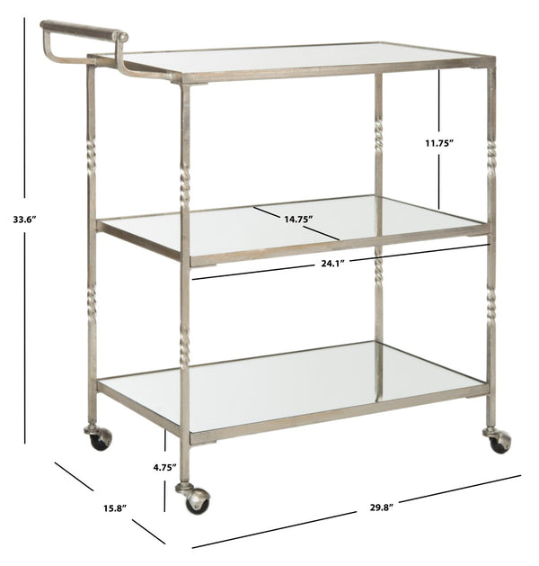 Safavieh Aurelius Bar Cart - Elegant Serving Trolley With Mirrored Shelves For Stylish Home Entertaining Silver/Mirror FOX2557A