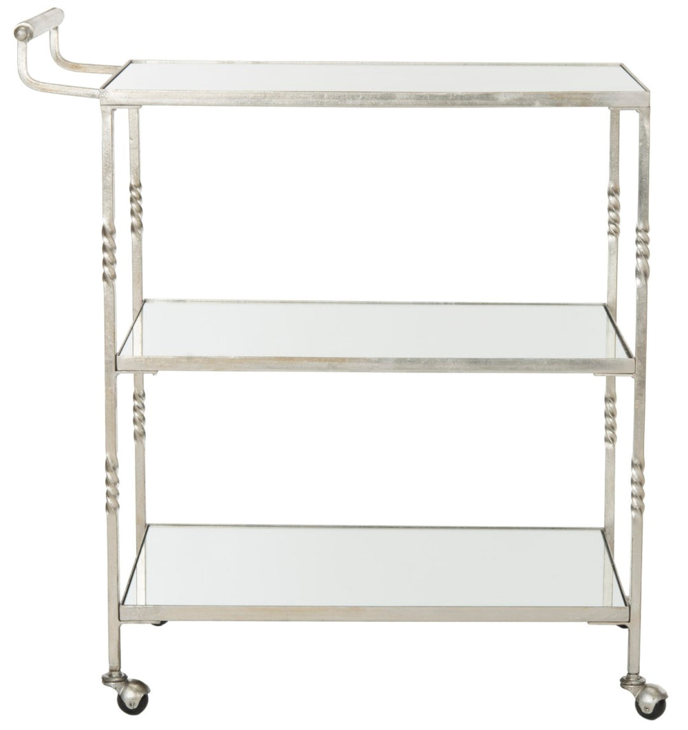 Safavieh Aurelius Bar Cart - Elegant Serving Trolley With Mirrored Shelves For Stylish Home Entertaining Silver/Mirror FOX2557A