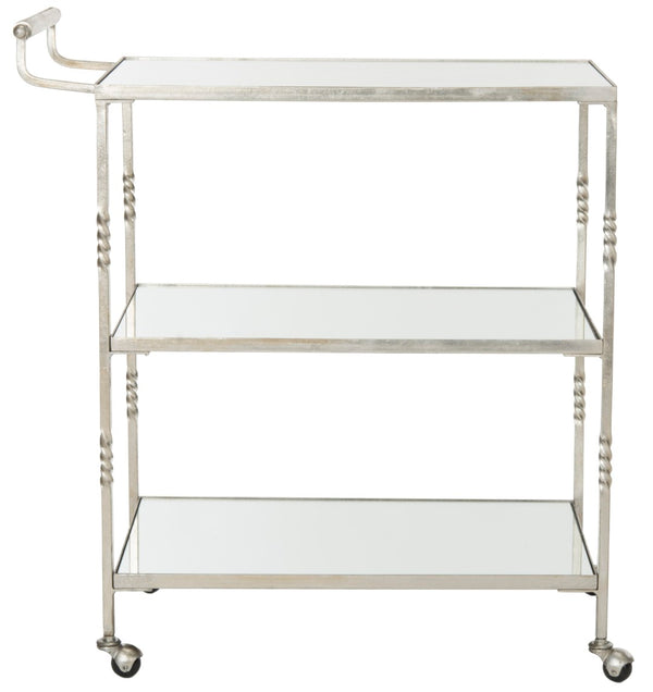 Safavieh Aurelius Bar Cart - Elegant Serving Trolley With Mirrored Shelves For Stylish Home Entertaining Silver/Mirror FOX2557A