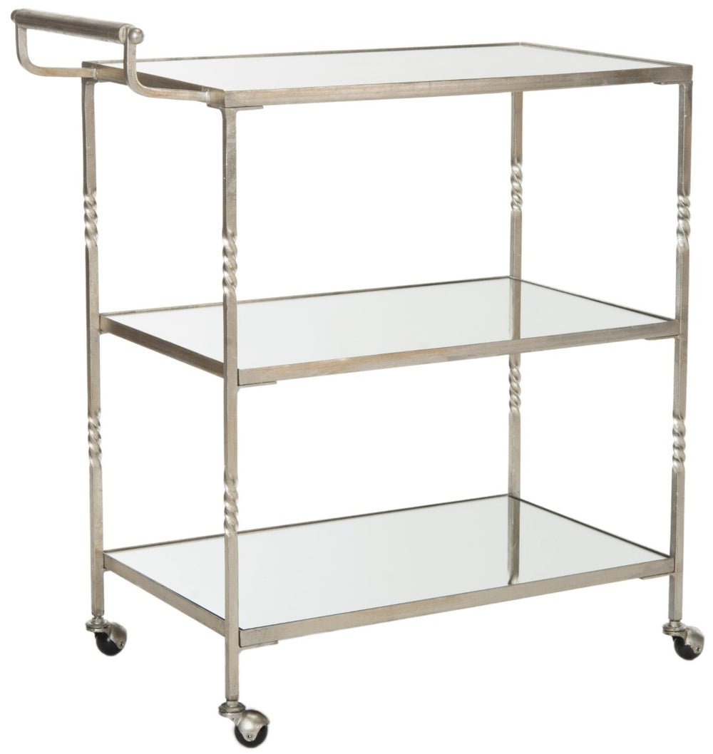 Safavieh Aurelius Bar Cart - Elegant Serving Trolley With Mirrored Shelves For Stylish Home Entertaining Silver/Mirror FOX2557A