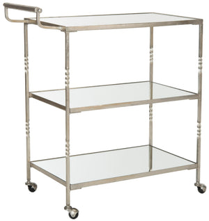 Safavieh Aurelius Bar Cart - Elegant Serving Trolley With Mirrored Shelves For Stylish Home Entertaining Silver/Mirror FOX2557A