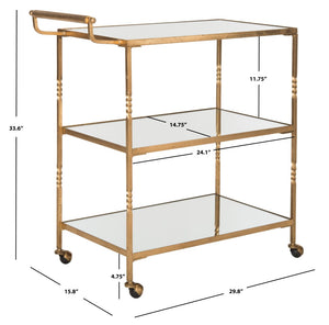 Safavieh Aurelius Bar Cart - Elegant Serving Trolley With Mirrored Shelves For Stylish Home Entertaining Gold/Mirror FOX2557B